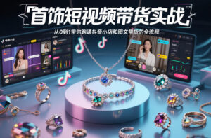首饰短视频带货实战，从0到1带你跑通抖音小店和图文带货的全流程-爱找项目网