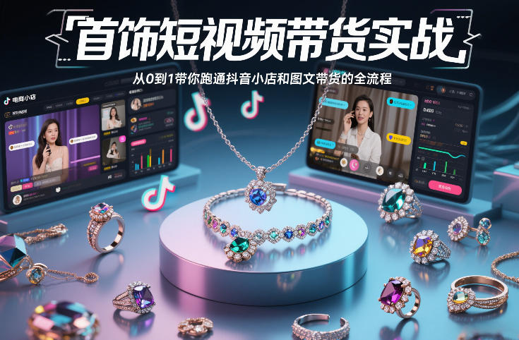 首饰短视频带货实战，从0到1带你跑通抖音小店和图文带货的全流程-爱找项目网