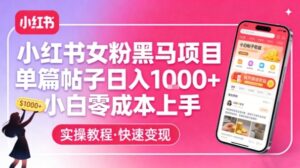 小红书女粉黑马项目，单篇帖子日入1k+，小白零成本上手-爱找项目网