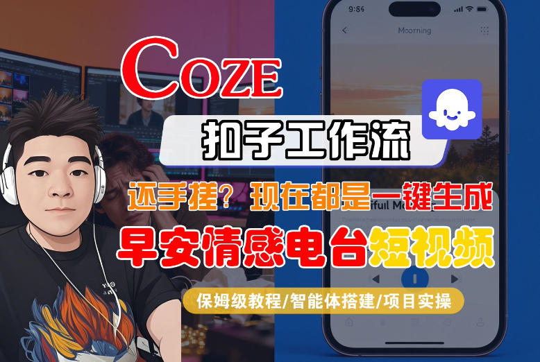 【Coze工作流搭建实操教程】【coze】早安情感电台日签视频还在手动做？用扣子工作流自动生成，省时90%-爱找项目网