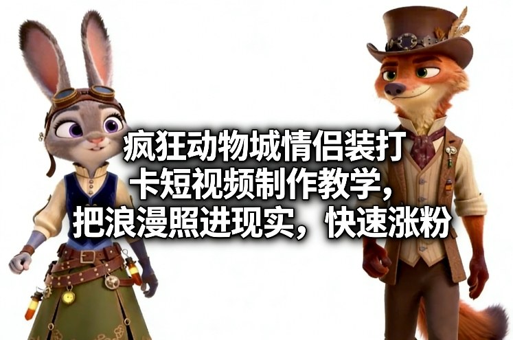疯狂动物城情侣装打卡短视频制作教学,把浪漫照进现实,快速涨粉-爱找项目网