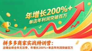 拼多多商家实战特训营：店铺业绩全年无淡季，年增长200%+单店年利润突破百万(26年更新-爱找项目网