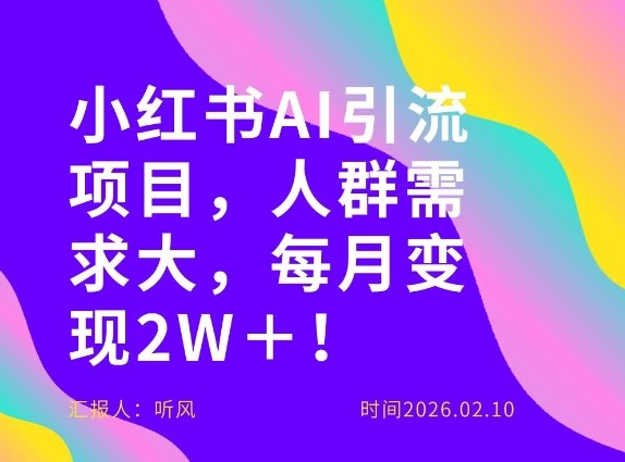 她通过这个AI项目每月做到2W＋的收入，最新小红书AI项目，人群需求大！-爱找项目网