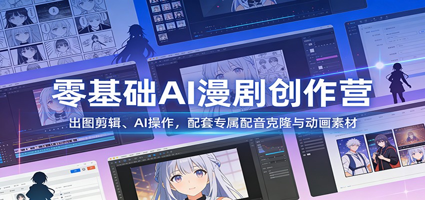零基础AI漫剧创作营：出图剪辑、AI操作，配套专属配音克隆与动画素材-爱找项目网