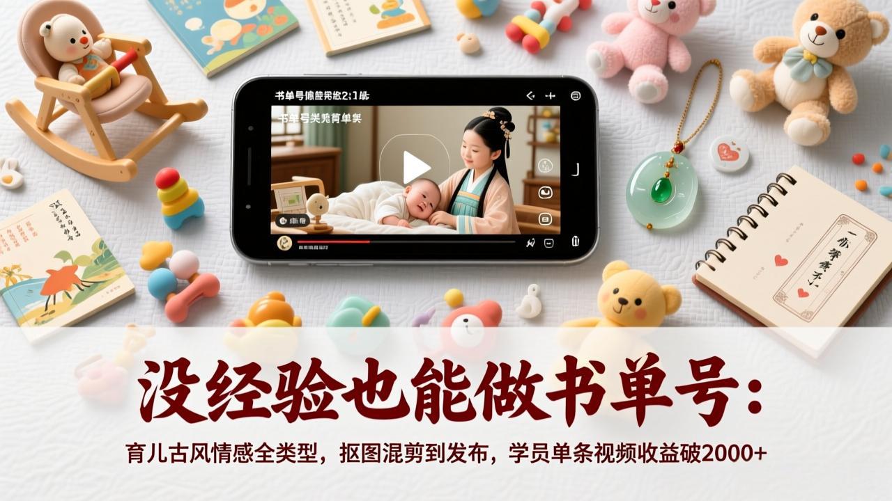 没经验也能做书单号：育儿古风情感全类型，抠图混剪到发布，学员单条视频收益破2000+-爱找项目网