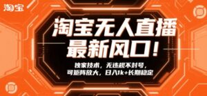 淘宝无人直播最新风口！独家技术，无违规不封号，可矩阵放大，日入1k+长期稳定【揭秘】-爱找项目网