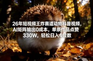 26年短视频王炸赛道动物科普视频，AI矩阵输出0成本，单条作品点赞330W，轻松日入4位数-爱找项目网