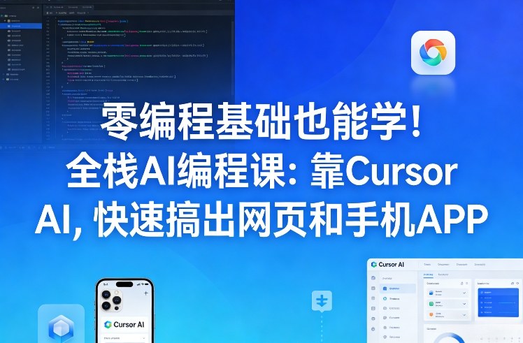 零编程基础也能学！全栈AI编程课：靠Cursor AI，快速搞出网页和手机APP-爱找项目网