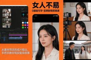 0基础可学！《女人不易》竖屏剧情剪辑课，从素材筛选到成片输出，手把手教你驾驭复杂故事-爱找项目网