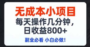 无成本小项目,每天操作几分钟,日收益800+ 副业必看 小白必做！-爱找项目网