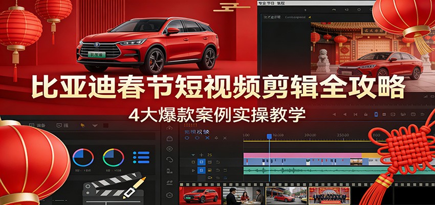 比亚迪春节短视频剪辑全攻略，4大爆款案例实操教学-爱找项目网