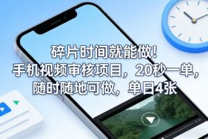 碎片时间就能做！手机视频审核项目，20秒一单，随时随地可做，单日4张+【揭秘】-爱找项目网