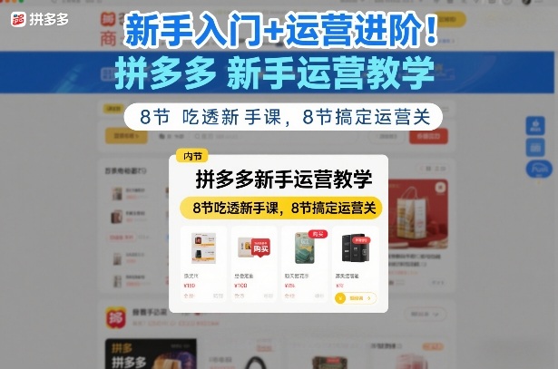 新手入门+运营进阶！拼多多新手运营教学，8节吃透新手课，8节搞定运营关-爱找项目网