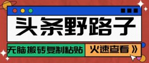 头条单账号日收益300+野路子玩法赛道，无脑搬砖复制粘贴，保姆级教程-爱找项目网