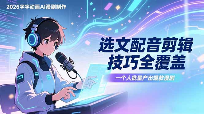 2026字字动画AI漫剧制作-1期，选文配音剪辑技巧全覆盖，一个人就能批量产出爆款漫剧-爱找项目网