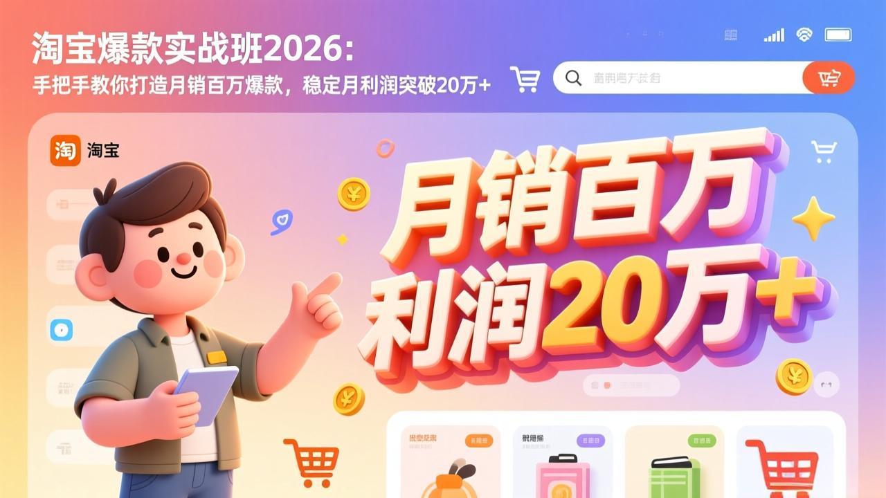淘宝爆款实战班-2026年3月更新：手把手教你打造月销百万爆款，稳定月利润突破20万+-爱找项目网