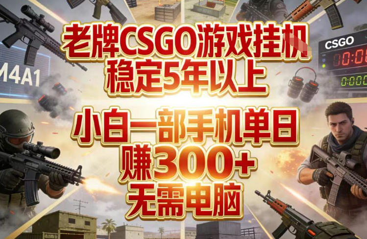 老牌CSGO游戏挂G，稳定5年以上，小白一部手机单日賺3张+，无需电脑【揭秘】-爱找项目网