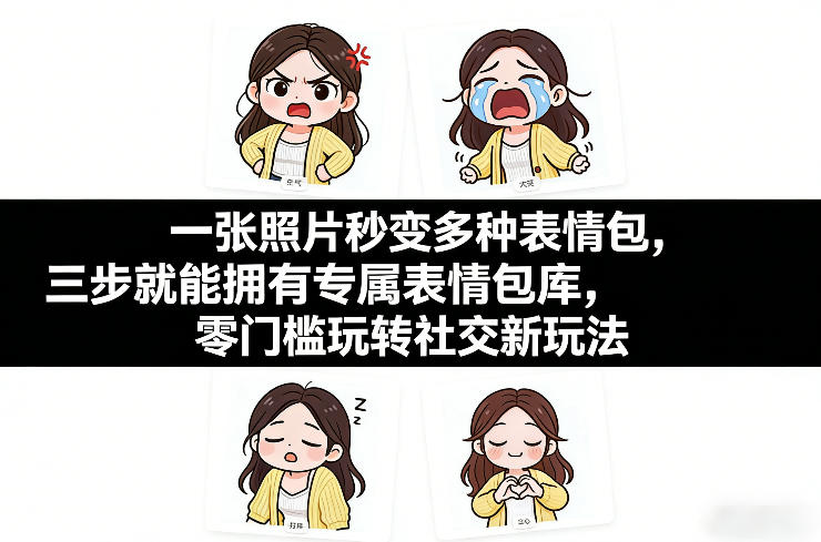 一张照片秒变多种表情包，三步就能拥有专属表情包库，零门槛玩转社交新玩法【文档】-爱找项目网