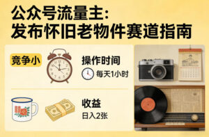 公众号流量主之发布怀旧老物件赛道，竞争小，每天操作1小时，日入2张-爱找项目网