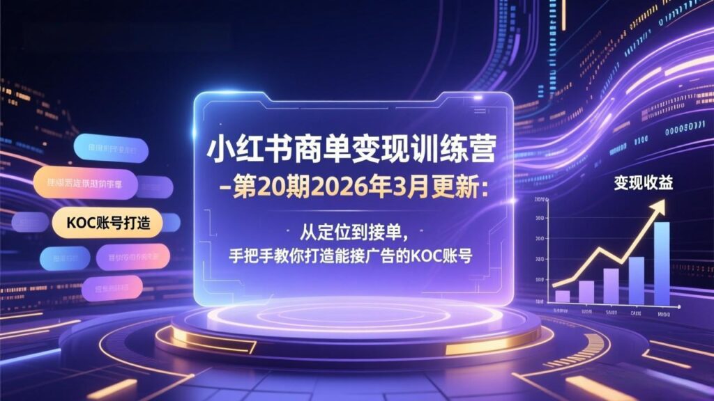 小红书商单变现训练营-第20期26年3月更新：从定位到接单，手把手教你打造能接广告的KOC账号-爱找项目网