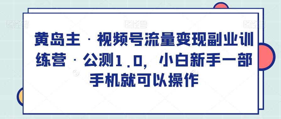 黄岛主·视频号流量变现副业训练营·公测1.0，小白新手一部手机就可以操作-爱找项目网