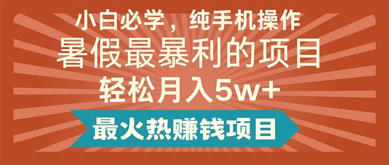 小白必学，纯手机操作，暑假最暴利的项目轻松月入5w+最火热赚钱项目-爱找项目网