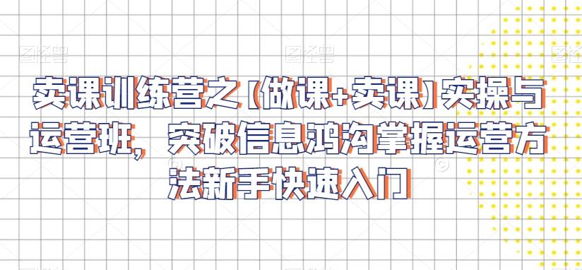 卖课训练营之【做课+卖课】实操与运营班，突破信息鸿沟掌握运营方法新手快速入门-爱找项目网
