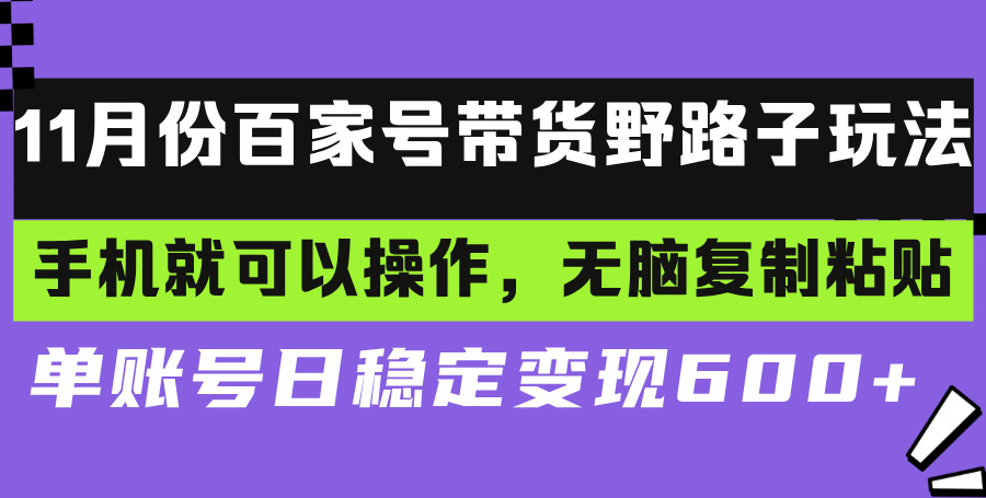 百家号带货野路子玩法 手机就可以操作，无脑复制粘贴 单账号日稳定变现…-爱找项目网