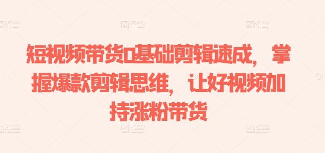 短视频带货0基础剪辑速成，掌握爆款剪辑思维，让好视频加持涨粉带货-爱找项目网