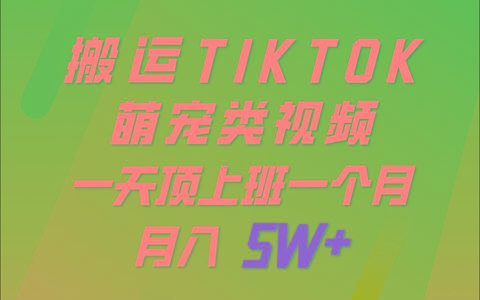 一键搬运TIKTOK萌宠类视频，一部手机即可操作，所有平台均可发布 轻松月入5W+-爱找项目网