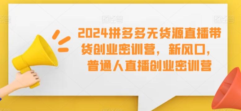 2024拼多多无货源直播带货创业密训营，新风口，普通人直播创业密训营-爱找项目网