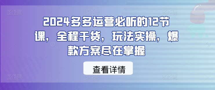 2024多多运营必听的12节课，全程干货，玩法实操，爆款方案尽在掌握-爱找项目网