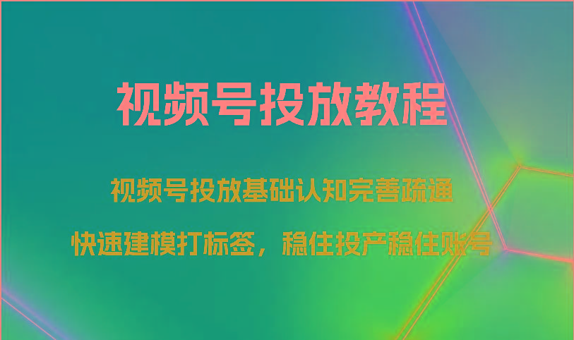 视频号投放教程-视频号投放基础认知完善疏通，快速建模打标签，稳住投产稳住账号-爱找项目网