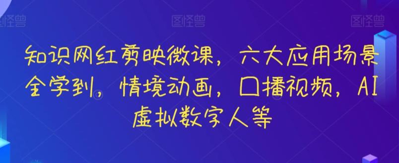 知识网红剪映微课，六大应用场景全学到，情境动画，囗播视频，AI虚拟数字人等-爱找项目网