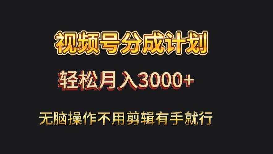 视频号流量分成，不用剪辑，有手就行，轻松月入2000+-爱找项目网