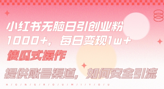 小红书无脑每日引流创业粉500+，小白每天只花半小时，躺赚长尾收益【揭秘】-爱找项目网