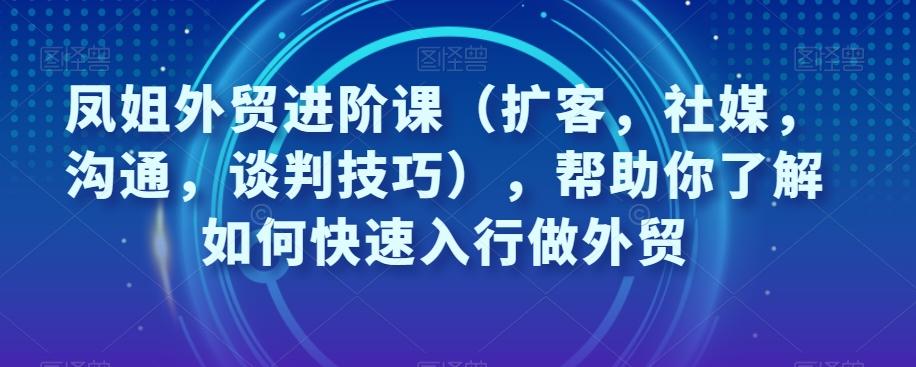 凤姐外贸进阶课（扩客，社媒，沟通，谈判技巧），帮助你了解如何快速入行做外贸-爱找项目网