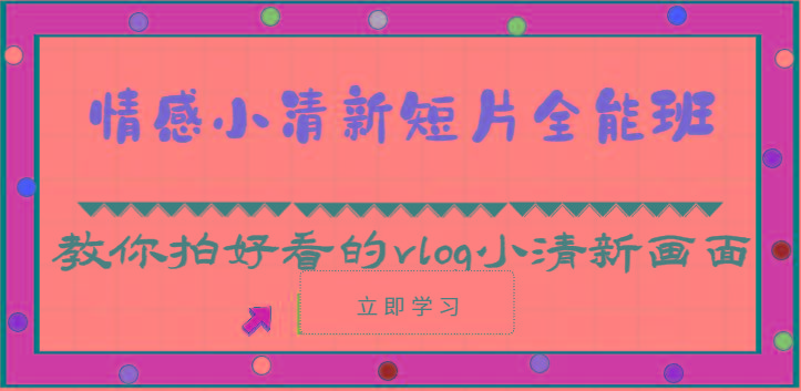 情感小清新短片全能班-教你拍好看的vlog小清新画面(30节课)-爱找项目网
