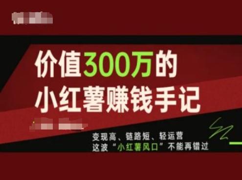 价值300万的小红书赚钱手记，变现高、链路短、轻运营，这波“小红薯风口”不能再错过-爱找项目网