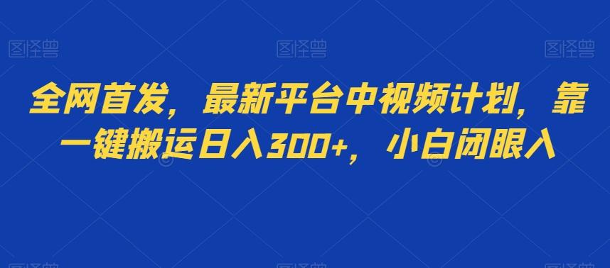 全网首发，最新平台中视频计划，靠一键搬运日入300+，小白闭眼入-爱找项目网