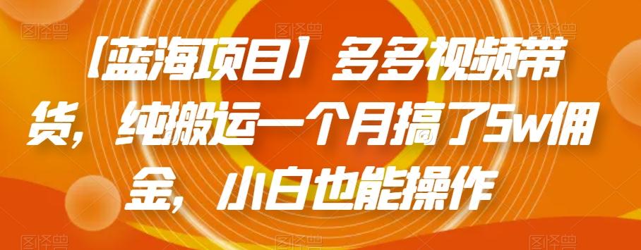 【蓝海项目】多多视频带货，纯搬运一个月搞了5w佣金，小白也能操作【揭秘】-爱找项目网