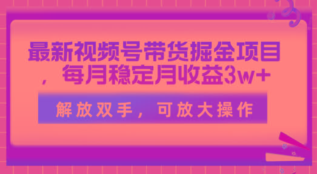 最新视频号带货掘金项目，每月稳定月收益3w+，解放双手，可放大操作-爱找项目网