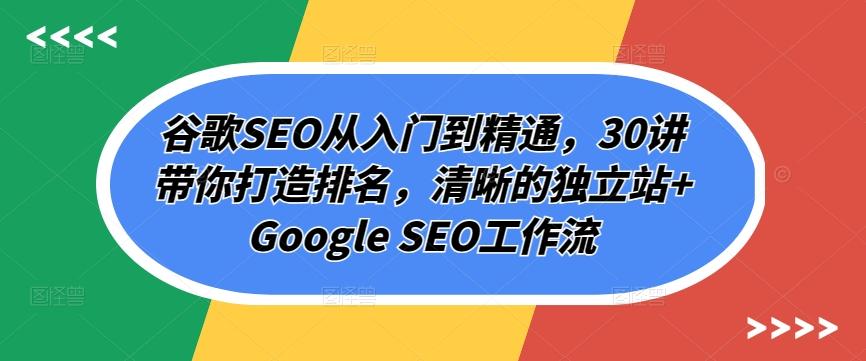 谷歌SEO从入门到精通，30讲带你打造排名，清晰的独立站+Google SEO工作流-爱找项目网