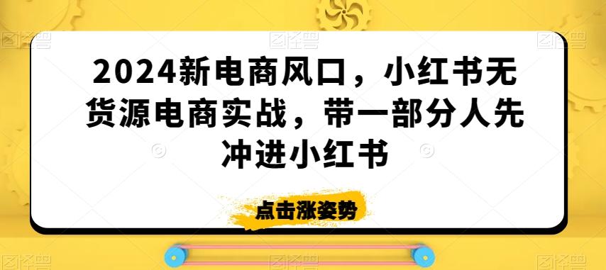 2024新电商风口，小红书无货源电商实战，带一部分人先冲进小红书-爱找项目网