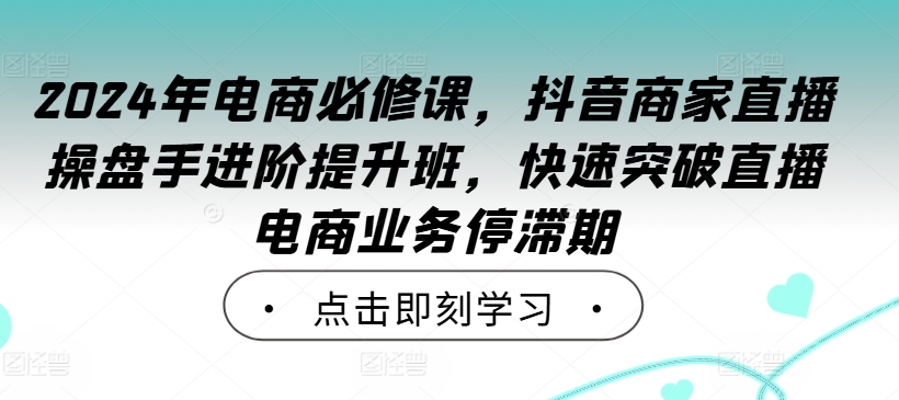 2024年电商必修课，抖音商家直播操盘手进阶提升班，快速突破直播电商业务停滞期-爱找项目网