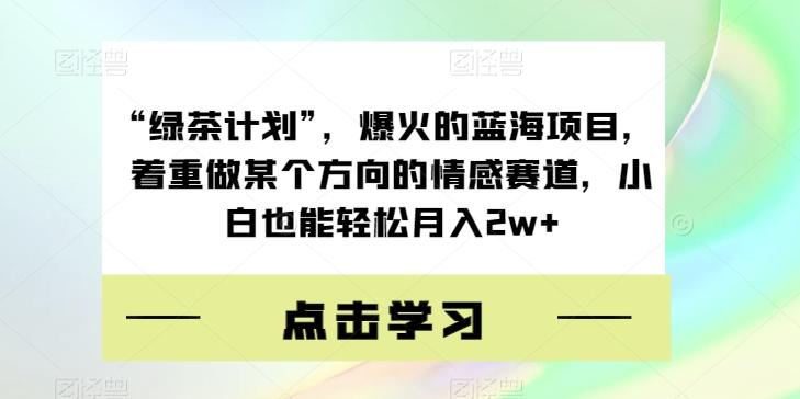 “绿茶计划”，爆火的蓝海项目，着重做某个方向的情感赛道，小白也能轻松月入2w+【揭秘】-爱找项目网