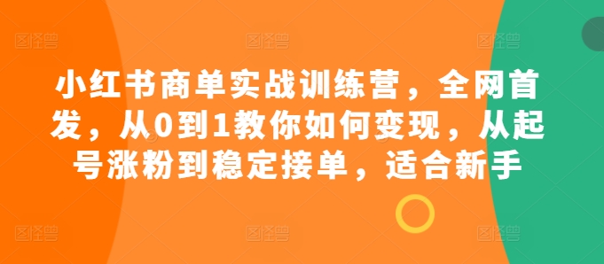 小红书商单实战训练营，全网首发，从0到1教你如何变现，从起号涨粉到稳定接单，适合新手-爱找项目网
