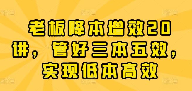 老板降本增效20讲，管好三本五效，实现低本高效-爱找项目网