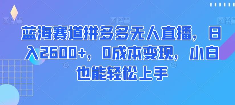 蓝海赛道拼多多无人直播，日入2600+，0成本变现，小白也能轻松上手【揭秘】-爱找项目网