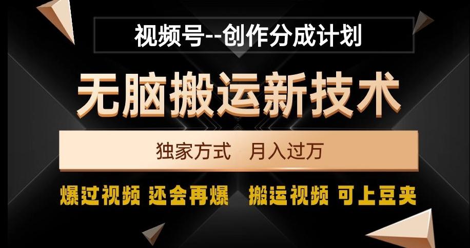 视频号无脑搬运新技术，破原创壕流量，独家方式，爆过视频，还会再爆【揭秘】-爱找项目网